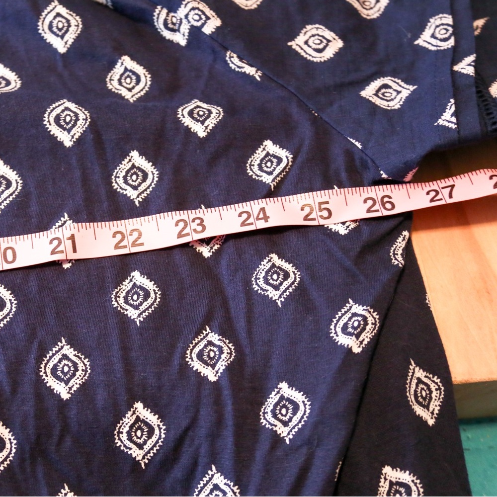 Lane Bryant 26/28 Navy Boho Print Peasant Top Puff Sleeve Plus Size - Picture 9 of 14